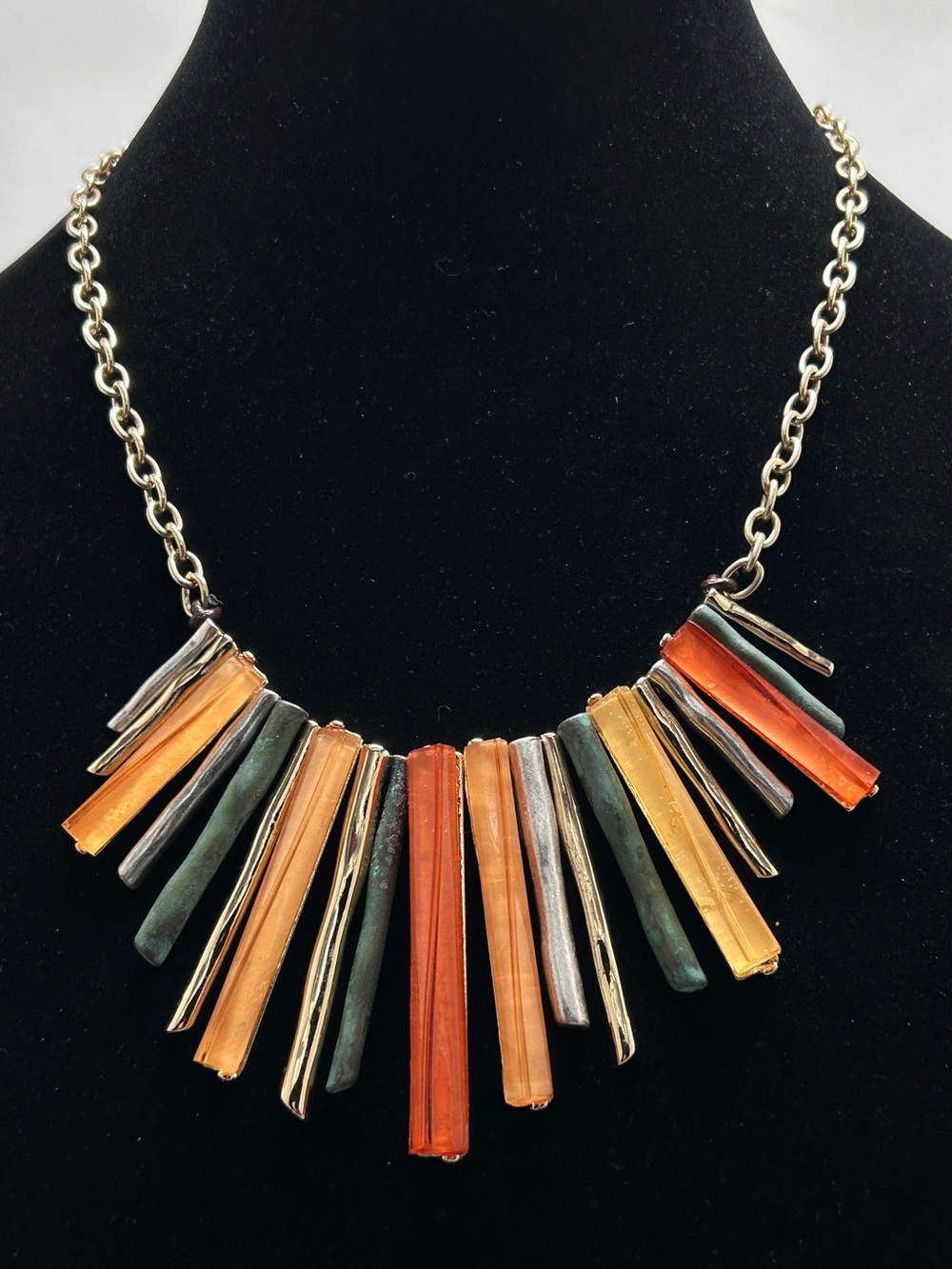 RLM Soho, Robert Lee Morris, Citrus Lucite & Gold Necklace, Orange, Green
